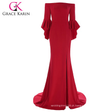 Grace Karin Andar Comprimento Três quartos Ruffle Sleeve High Split Cheap Red Evening Prom Party Dress 7 Tamanho US 4 ~ 16 GK001073-1